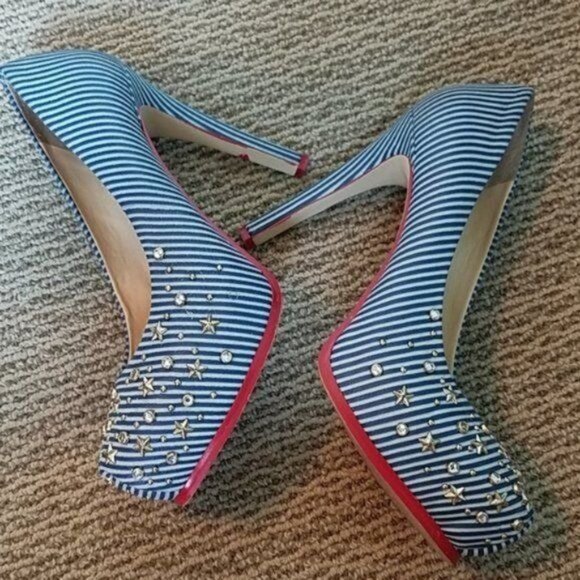 Gianni Bini Heel Shoes Stars Strips Stilettos Platform Pumps WOMEN'S WOMAN'S 8.5 - Picture 6 of 13